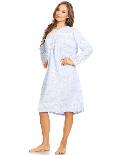 4026 Fleece Womens Nightgown Sleepwear Pajamas Woman Long Sleeve Sleep Dress Nightshirt Blue 1X