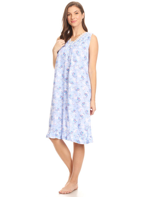 Z00112 Womens Nightgown Sleepwear Pajamas - Woman Sleeveless Sleep Dress Nightshirt Blue L