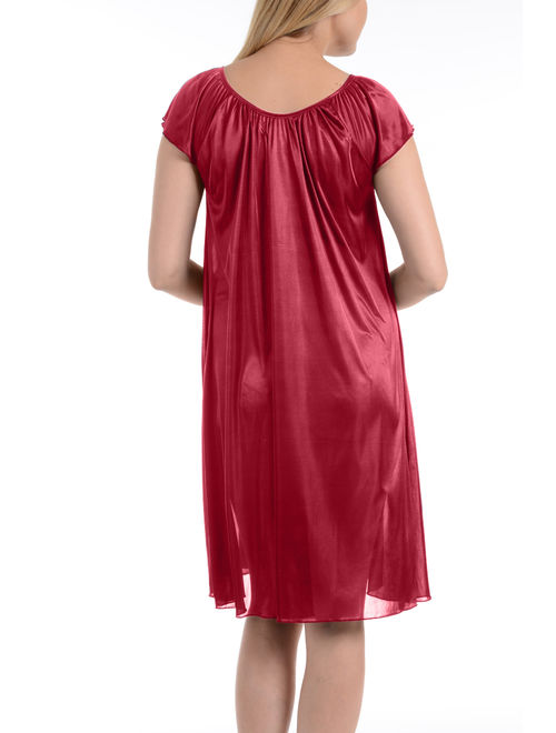 Ezi Women's Faux Satin Silk Ruffle Nightgown