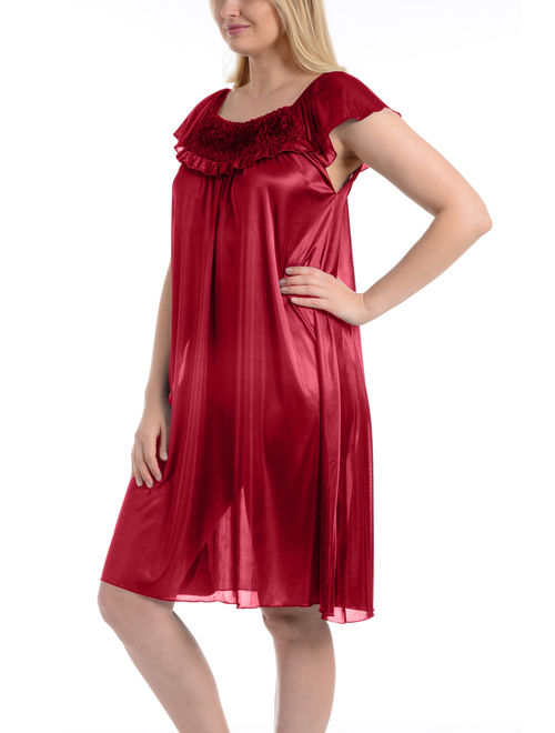 Ezi Women's Faux Satin Silk Ruffle Nightgown