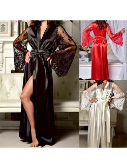 Women Sexy Sleepwear Nightgown Satin Silk Babydoll Lace Robes Sleep Dress Skirt