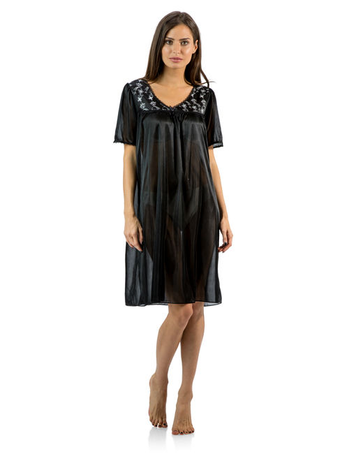 Casual Nights Women's Satin Embroidery Lace Short Sleeve Nightgown