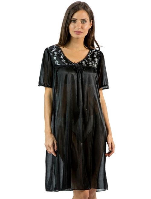 Casual Nights Women's Satin Embroidery Lace Short Sleeve Nightgown