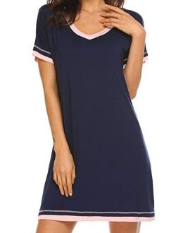 Fymall Women's Soft Cotton Solid Color Short Sleeve Nightdress Lingerie