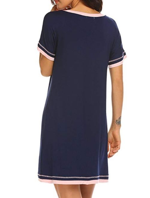 Fymall Women's Soft Cotton Solid Color Short Sleeve Nightdress Lingerie