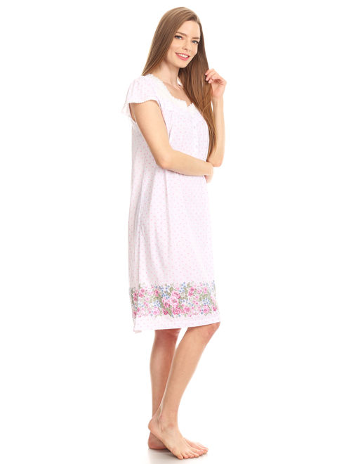 Z00124 Womens Nightgown Sleepwear Pajamas Woman Sleep Dress Nightshirt Pink XL