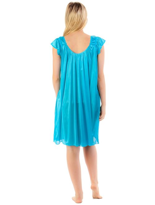 Casual Nights Women's Satin Nightgown Embroidered Lace Cap Sleeve - Aqua