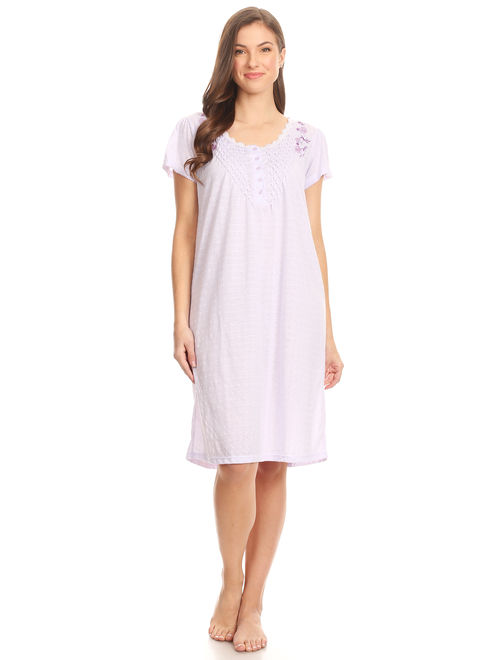 100107 Women Pajamas Night Gown Sleepwear Night Shirt Purple L