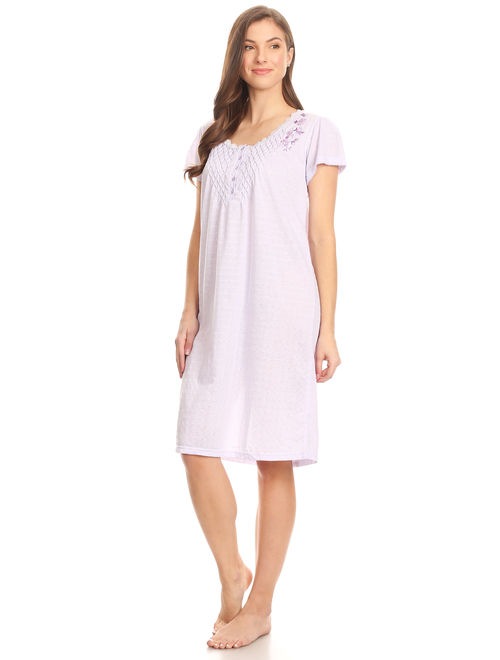 100107 Women Pajamas Night Gown Sleepwear Night Shirt Purple L