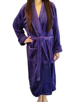 Women's Full Length Shawl Collar Velour Microfiber Fleece Bathrobe Spa Robe