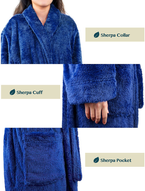 Premium Womens Plush Soft Robe by PAVILIA | Fluffy, Warm, Sherpa Fleece Bathrobe (S/M, Blue)