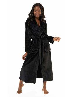 Women's Plush Soft Warm Fleece Bathrobe, Comfy Womens Robe Black