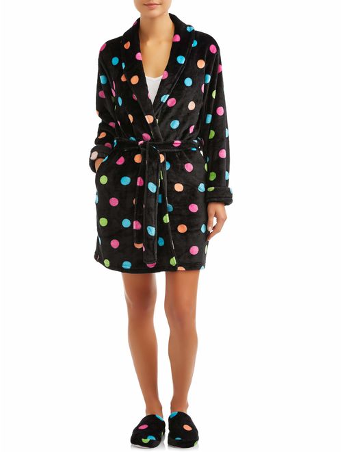 Body Candy Women's Fun Dot Luxe Plush 2 Piece Sleepwear Robe and Slipper Set