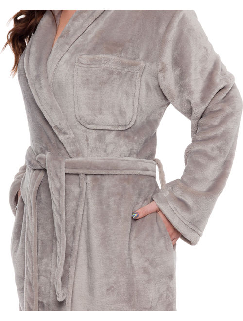 Silver Lilly Womens Plush Wrap Kimono Long Bath Robe Loungewear w/ Tie Belt
