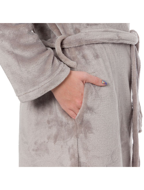 Silver Lilly Womens Plush Wrap Kimono Long Bath Robe Loungewear w/ Tie Belt