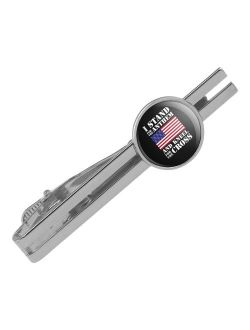 I Stand For The Flag Kneel Cross USA American Flag Patriotic Round Tie Bar Clip Clasp Tack Silver Color Plated
