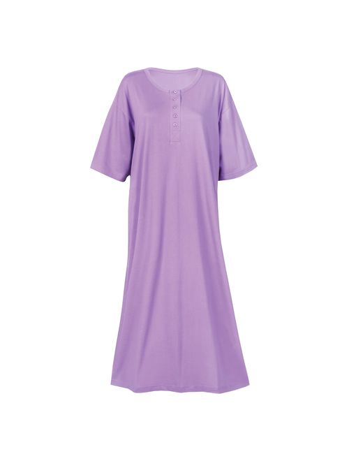 Women's 2-Pack Long Henley Nightshirts - Set of 2 Pajama Sleep Shirt Loungers