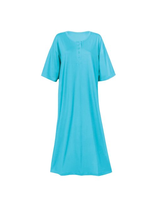 Women's 2-Pack Long Henley Nightshirts - Set of 2 Pajama Sleep Shirt Loungers