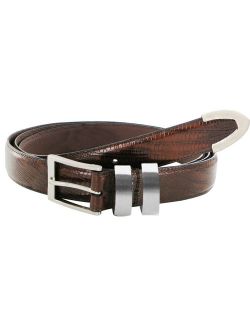 Italian Brown Lizard Texture Leather Belt w/ Silver Accents (Size 54/56)