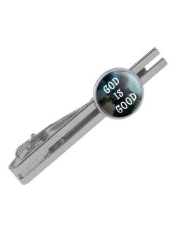 God is Good Christian Inspirational Religious Round Tie Bar Clip Clasp Tack Silver Color Plated