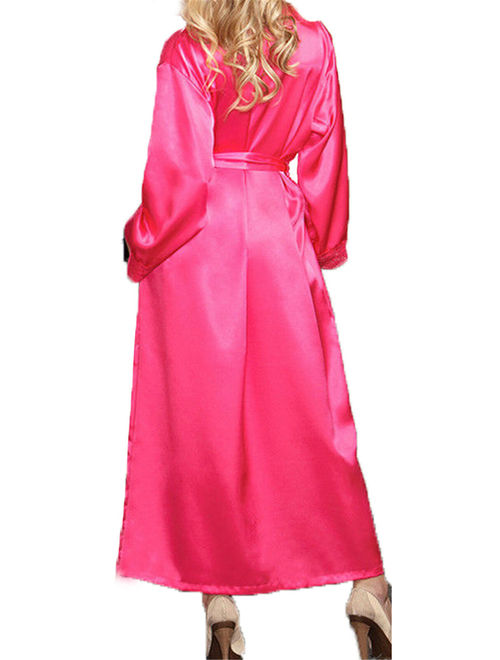 Sexy Women Long Bride Belt Robe Satin Silk Nightwear Dress Gown Bathrobe Kimono Sleepwear