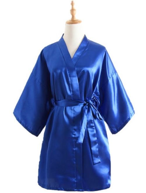 Womens Plain Satin Robe Dressing Gown Bridal Wedding Bride Kimono Robe Sleepwear