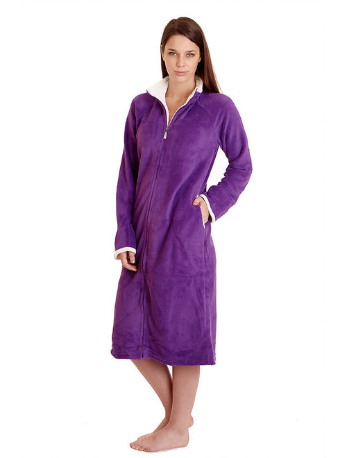 114065 Women Spa Robe Long Plush Bath Robe Super Soft Thick Warm Purple M