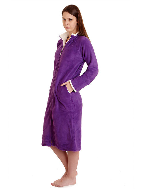 114065 Women Spa Robe Long Plush Bath Robe Super Soft Thick Warm Purple M