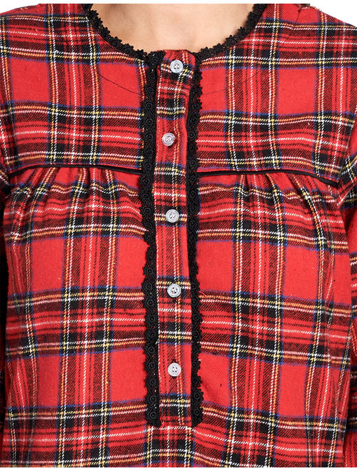 Ashford & Brooks Women's Flannel Plaid Long Sleeve Nightgown - Red Stewart - Medium