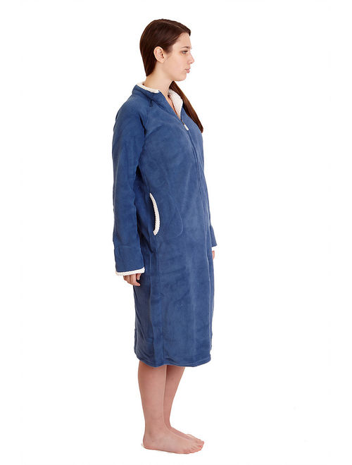 14065 Women Spa Robe Long Plush Bath Robe Super Soft Thick Warm Navy M