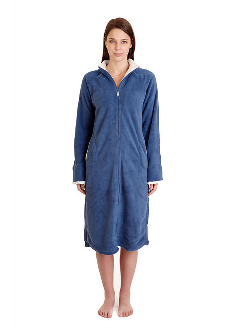 14065 Women Spa Robe Long Plush Bath Robe Super Soft Thick Warm Navy M