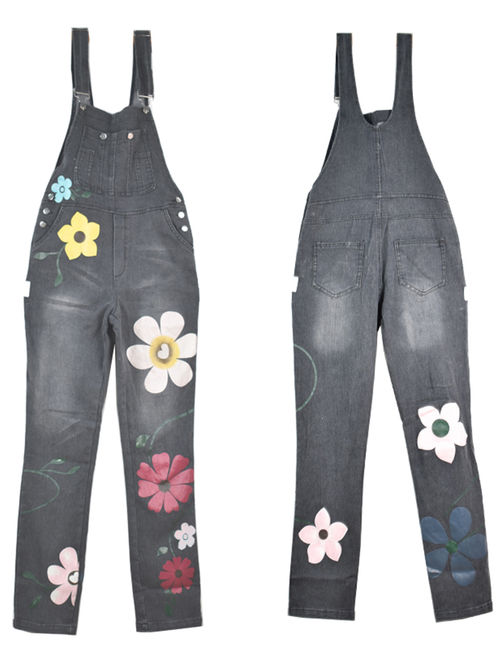 Women Loose Denim Jumpsuit Dungarees Playsuit Washed Jeans Straps Overalls Trousers Ladies Floral Print Sleeveless Baggy Long Pants