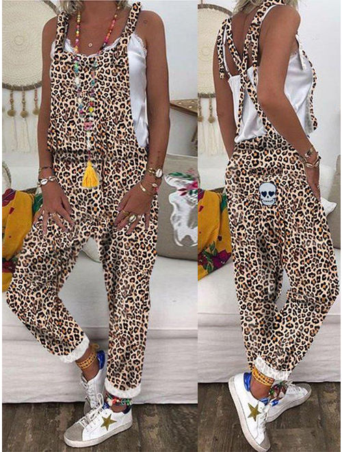 Multitrust Women Dungarees Strap Loose Jumpsuit Baggy Leopard Camouflage Trousers Overalls
