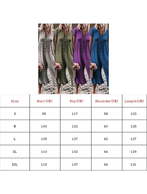 Meihuida Womens Summer Short Sleeve Jumpsuit Playsuit Casual Loose Rompers Trousers