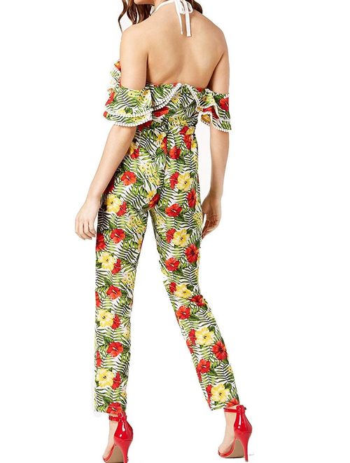 Womens Small Floral Cold Shoulder Jumpsuit S
