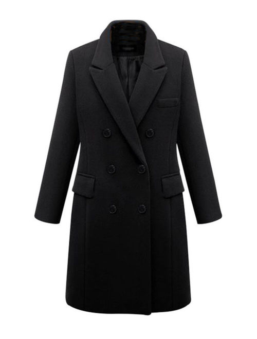 Winter Womens Plus Size Wool Lapel Long Coat Trench Parka Jacket Overcoat Outwear