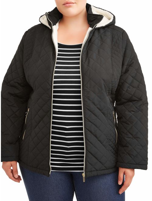 Big Chill Women's Plus Size Hooded Diamond Lined Quilted Jacket