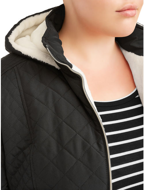 Big Chill Women's Plus Size Hooded Diamond Lined Quilted Jacket