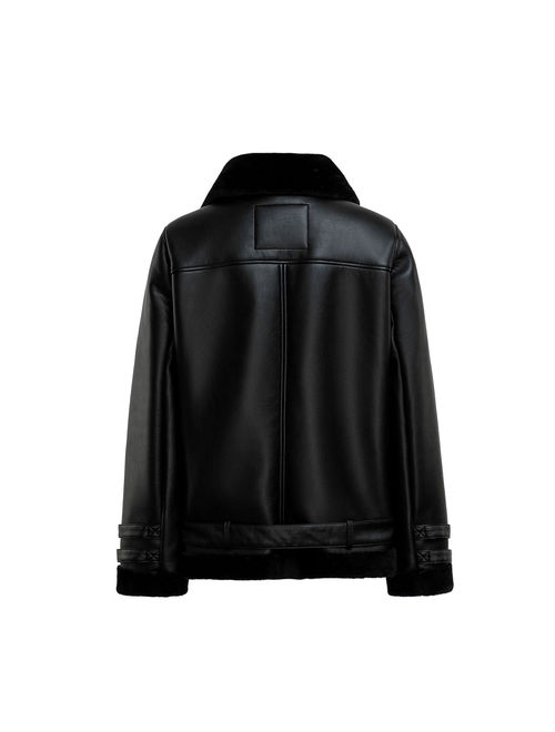 Mark Alan New York Women's Plus Leather Faux Fur Collar Jacket