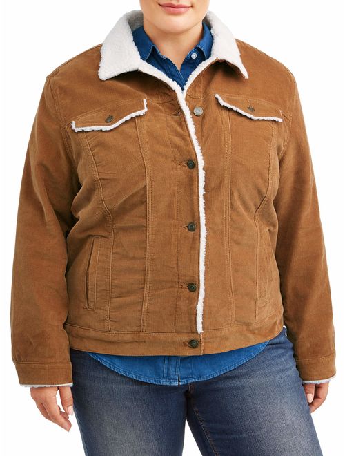 Time and Tru Women's Plus Size Corduroy Jacket with Shearling Collar