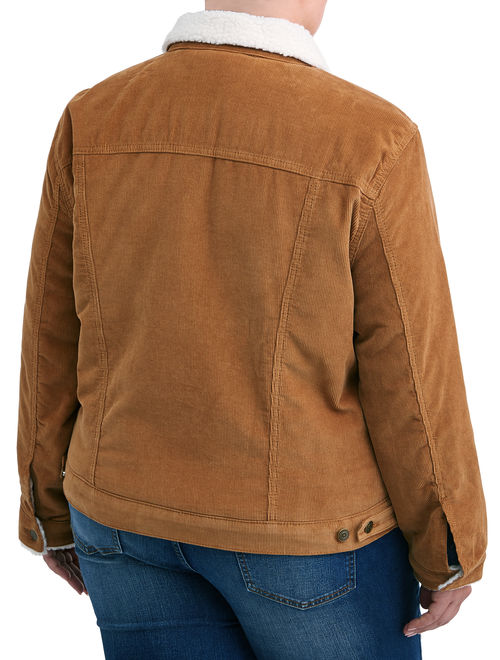 Time and Tru Women's Plus Size Corduroy Jacket with Shearling Collar