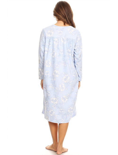 14026 Fleece Womens Nightgown Sleepwear Pajamas Woman Long Sleeve Sleep Dress Nightshirt Blue 2X
