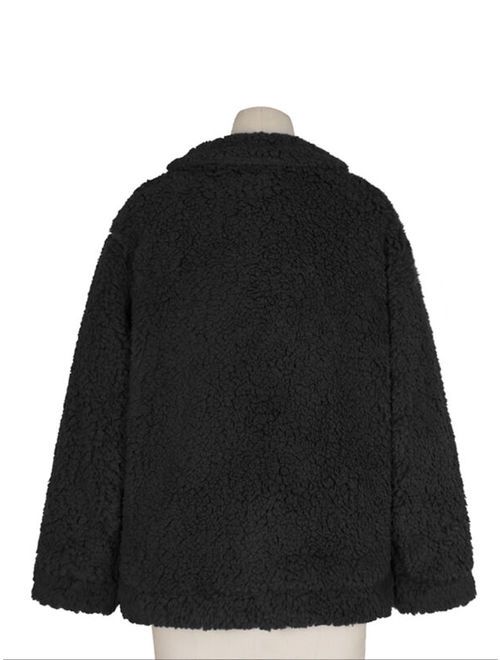 Womens Thick Warm Teddy Bear Pocket Fleece Jacket Coat Zip Up Outwear Overcoat