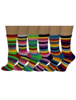 Sumona 6 Pairs Women Bright Rainbow Stripes Novelty Crew Socks 9-11