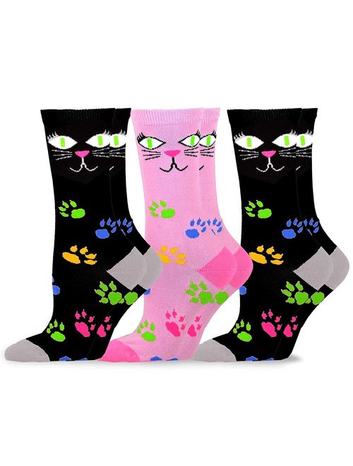 TeeHee Women's Fun Cats Cotton Crew Socks 5-Pack