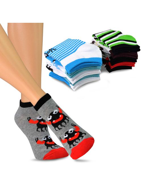 TeeHee Women's Valued 9+1 Pack Fashion No Show Cotton Socks (Fish and Animal)