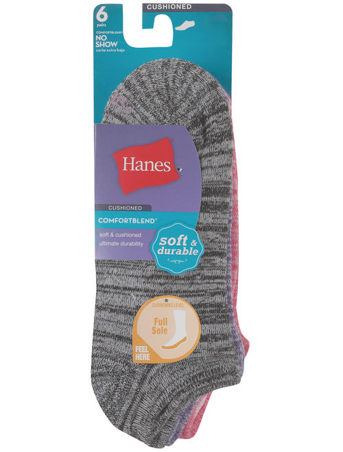 Hanes Women's Comfortblend No Show Socks, 6 Pack