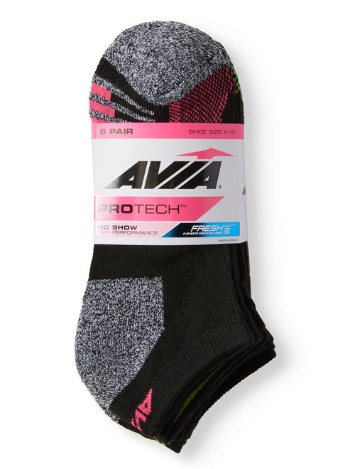 AVIA Ladies Pro-Tech No Show Socks, 6 Pack