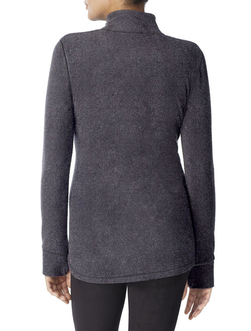 ClimateRight by Cuddl Duds Women's and Women's Plus Stretch Fleece Long Sleeve Mock Neck Half Zip Sleepwear Top