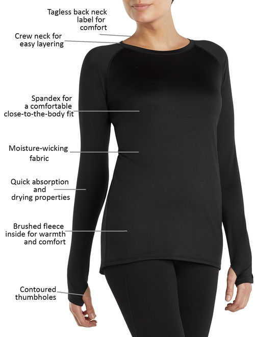 ClimateRight by Cuddl Duds Women's and Women's Plus Plush Warmth Long Underwear Top, Blackest Black, Size Medium